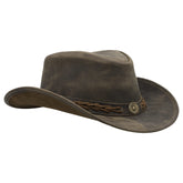 SideWinder Cowboy Hat Durable Jungle Grain Leather Unisex Adult for Men Shapeable Outback Western Style Wide Brim (Large, Mocha)